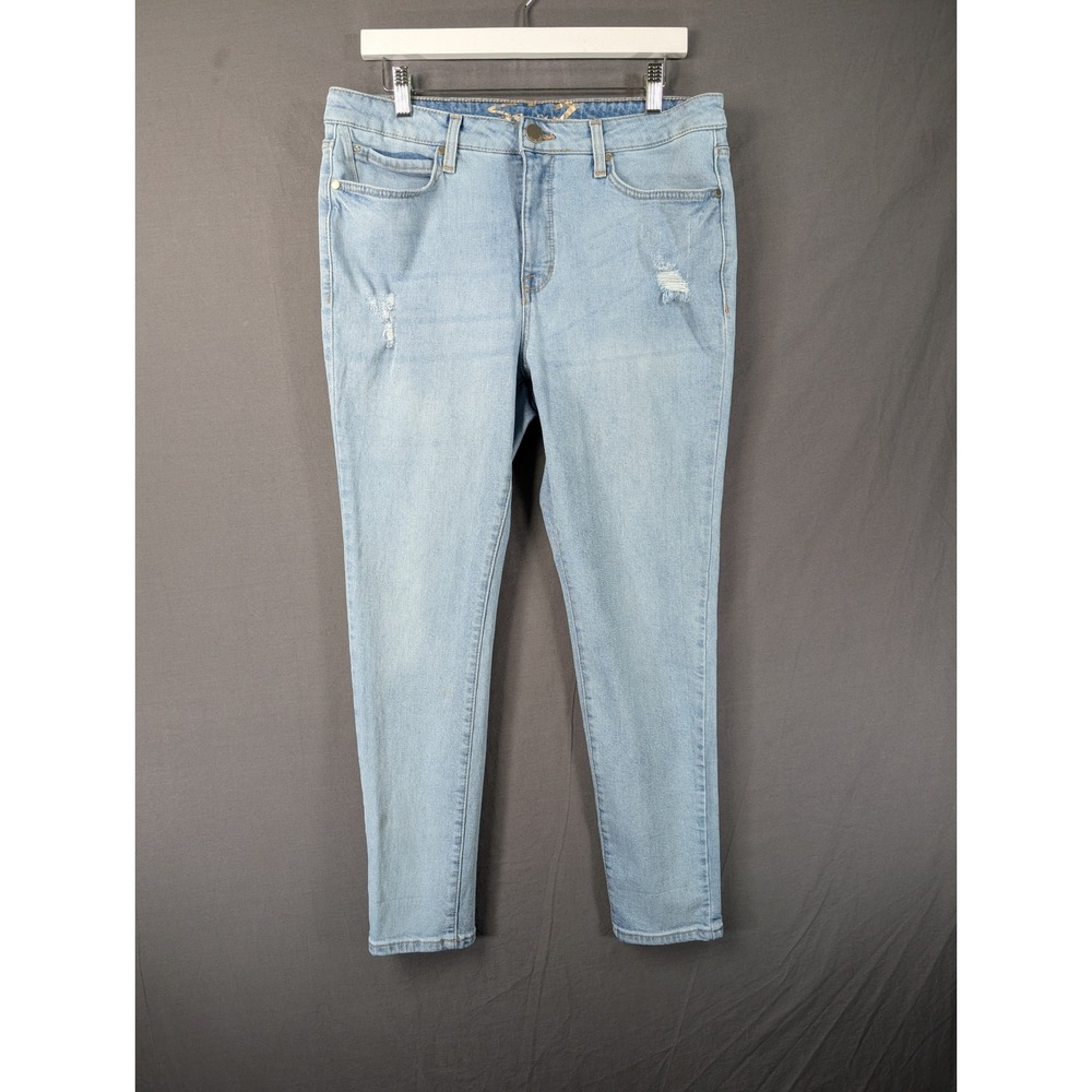 Seven 7 Metro Ultra High Rise Skinny Jeans Light Wash Distressed Blue Size 12